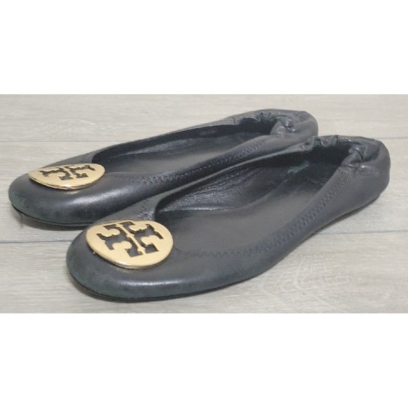 Tory Burch Minnie Ballet Flat Black Gold Size 7.5 M - Picture 2 of 13